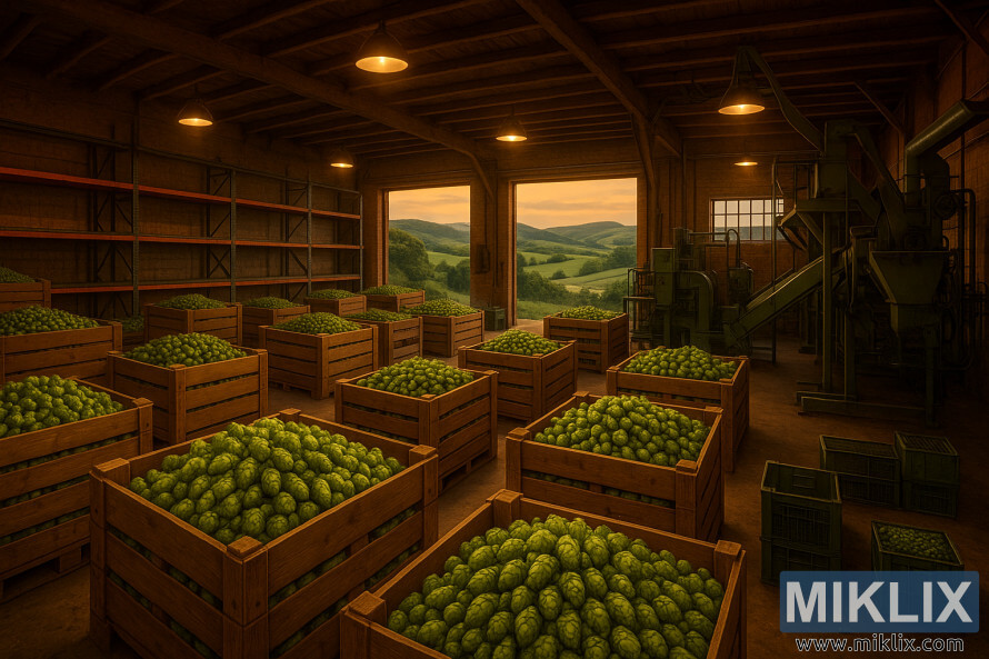 UnutraÅ¡njost toplog, Äilibarom osvetljenog skladiÅ¡ta hmelja ispunjenog drvenim sanducima svežeg zelenog hmelja nasuprot valovitim srpskim brežuljcima. UnutraÅ¡njost toplog, Äilibarom osvetljenog skladiÅ¡ta hmelja ispunjenog drvenim sanducima svežeg zelenog hmelja nasuprot valovitim srpskim brežuljcima.