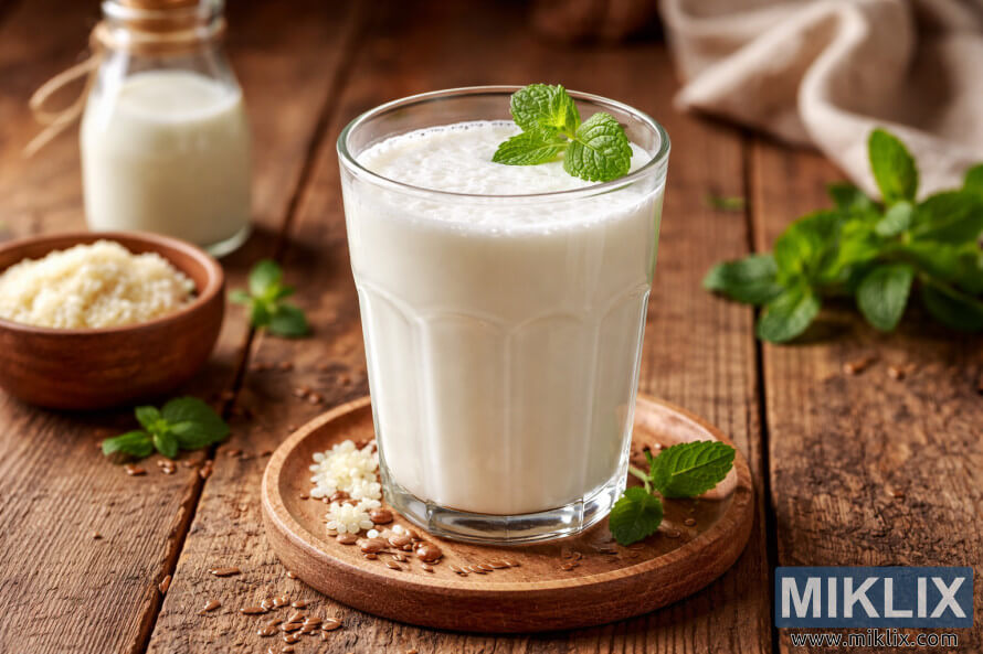 Å arena infografika koja prikazuje probiotike, hranjive tvari i zdravstvene prednosti kefira oko centralne ÄaÅ¡e kefira.