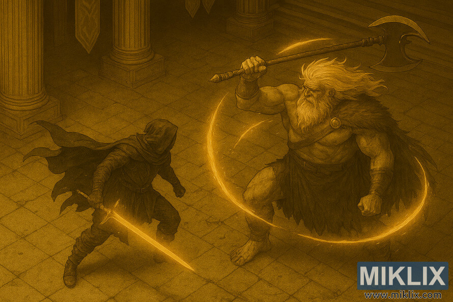 Hálf-raunsæ Elden Ring aðdáendamynd af Tarnished sem stendur frammi fyrir Godfrey með tvÃblaða öxi à Leyndell. Hálf-raunsæ Elden Ring aðdáendamynd af Tarnished sem stendur frammi fyrir Godfrey með tvÃblaða öxi à Leyndell.