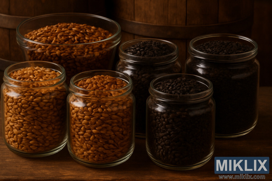 Prezentare de malÈuri brune în borcane de sticlÄ, cu nuanÈe de la chihlimbar la ciocolatiu, în condiÈii de iluminare caldÄ. Prezentare de malÈuri brune în borcane de sticlÄ, cu nuanÈe de la chihlimbar la ciocolatiu, în condiÈii de iluminare caldÄ.