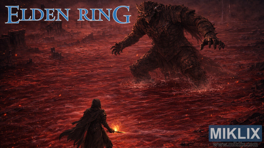 Elden Ring fan art of Black Knife armor-clad player battling Dragonkin Soldier in Lake of Rot Elden Ring fan art of Black Knife armor-clad player battling Dragonkin Soldier in Lake of Rot