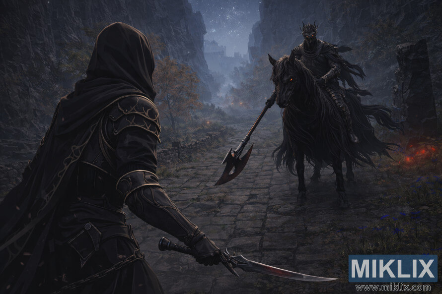 Ð¤Ð°Ð½-Ð°ÑÑ Ð¾Ð´ ÐÐ»Ð´ÐµÐ½ Ð Ð¸Ð½Ð³ Ð²Ð¾ Ð°Ð½Ð¸Ð¼Ðµ ÑÑÐ¸Ð», Ð½Ð° ÐºÐ¾Ñ ÑÐµ Ð¿ÑÐ¸ÐºÐ°Ð¶Ð°Ð½Ð¸ Ð¾ÐºÐ»Ð¾Ð¿Ð¾Ñ âÐÑÑÐ½ÐµÑ Ð²Ð¾ ÑÑÐ½ Ð½Ð¾Ð¶â Ð¾Ð´ Ð»ÐµÐ²Ð°ÑÐ° ÑÑÑÐ°Ð½Ð°, Ð³Ð»ÐµÐ´Ð°Ð½ Ð¾Ð´Ð·Ð°Ð´Ð¸, ÑÐ²ÑÑÐµÐ½ ÐºÐ¾Ð½ ÐÐ¾ÑÐ½Ð°ÑÐ° ÐºÐ¾ÑÐ°Ð½Ð¸ÑÐ° Ð½Ð° Ð°Ð²ÑÐ¾Ð¿Ð°ÑÐ¾Ñ ÐÐµÐ»ÑÐ¼, Ð½ÐµÐºÐ¾Ð»ÐºÑ Ð¼Ð¾Ð¼ÐµÐ½ÑÐ¸ Ð¿ÑÐµÐ´ Ð±Ð¸ÑÐºÐ°ÑÐ°.