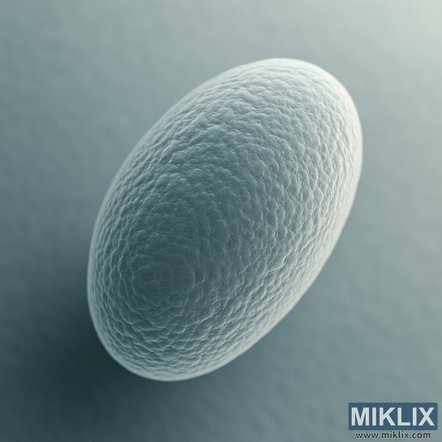 Microscopic close-up of a single Munich Lager yeast cell with textured surface. Microscopic close-up of a single Munich Lager yeast cell with textured surface.