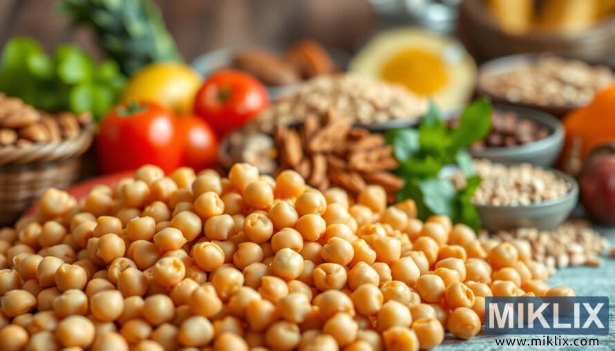 Posnetek meÅ¡ane ÄiÄerike od blizu z zamegljenim ozadjem zdrave hrane.