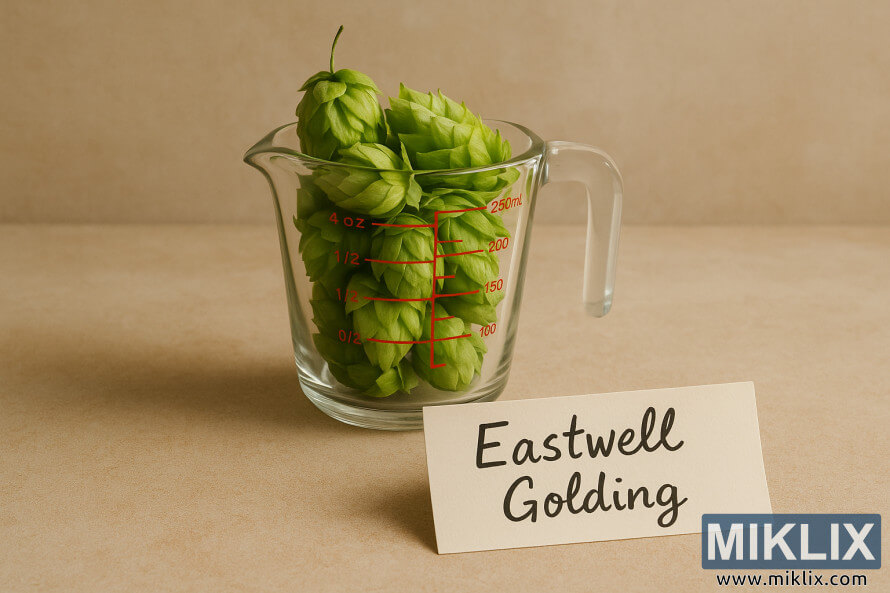 Staklena mjerna ÄaÅ¡a napunjena svježim zelenim Å¡iÅ¡arkama hmelja Eastwell Golding pored rukom pisane etikete na neutralnoj pozadini pod mekim prirodnim svjetlom. Staklena mjerna ÄaÅ¡a napunjena svježim zelenim Å¡iÅ¡arkama hmelja Eastwell Golding pored rukom pisane etikete na neutralnoj pozadini pod mekim prirodnim svjetlom.