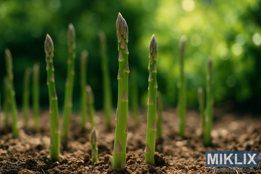 SveÅ¾i Å¡parglji poganjajo iz zemlje na sonÄni gredici.