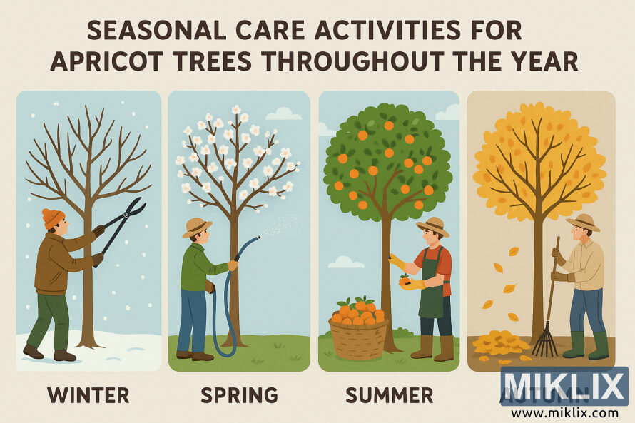 ÐÐ° ÑÐ¸ÑÑÐ½ÐºÐµ Ð¿Ð¾ÐºÐ°Ð·Ð°Ð½Ð° Ð·Ð¸Ð¼Ð½ÑÑ Ð¾Ð±ÑÐµÐ·ÐºÐ°, Ð²ÐµÑÐµÐ½Ð½Ð¸Ð¹ Ð¿Ð¾Ð»Ð¸Ð², Ð»ÐµÑÐ½Ð¸Ð¹ ÑÐ±Ð¾Ñ ÑÑÐ¾Ð¶Ð°Ñ Ð¸ Ð¾ÑÐµÐ½Ð½ÑÑ ÑÐ±Ð¾ÑÐºÐ° Ð»Ð¸ÑÑÑÐµÐ² Ñ Ð°Ð±ÑÐ¸ÐºÐ¾ÑÐ¾Ð²ÑÑ Ð´ÐµÑÐµÐ²ÑÐµÐ².