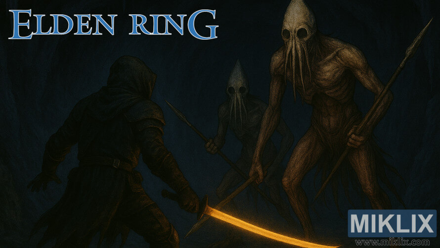 Fan art of Tarnished in Black Knife armor battling two Kindred of Rot in Elden Ring's Seethewater Cave Fan art of Tarnished in Black Knife armor battling two Kindred of Rot in Elden Ring's Seethewater Cave