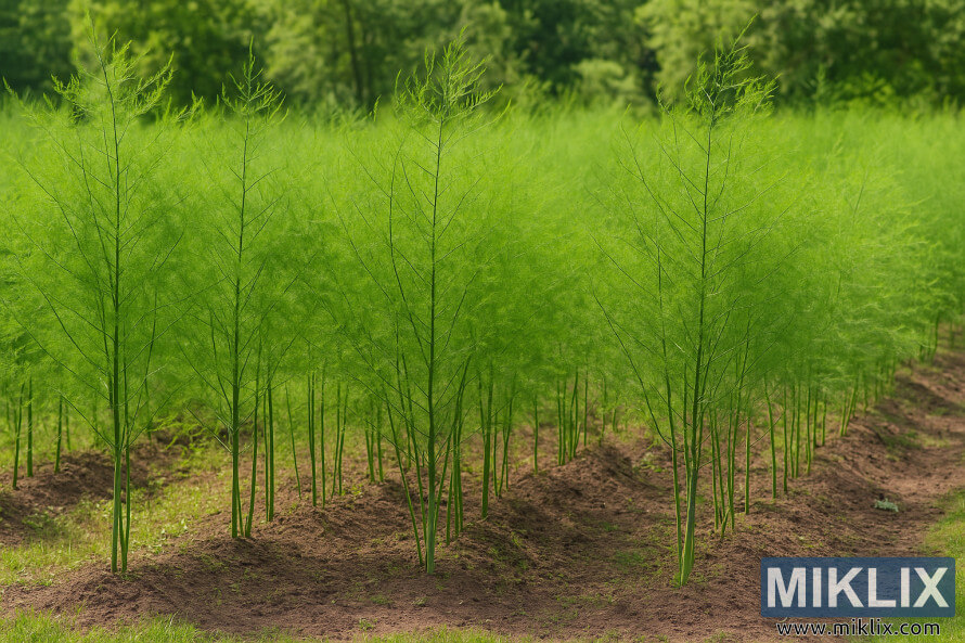 Visoke, pernate rastline beluÅ¡ev, ki tvorijo bujno zeleno poletno gredico.