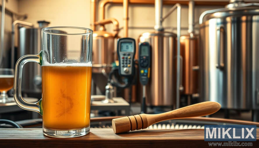 Tverrsnitt av havre beta-glukanmos med bryggeverktÃ¸y og kokende gullurt.