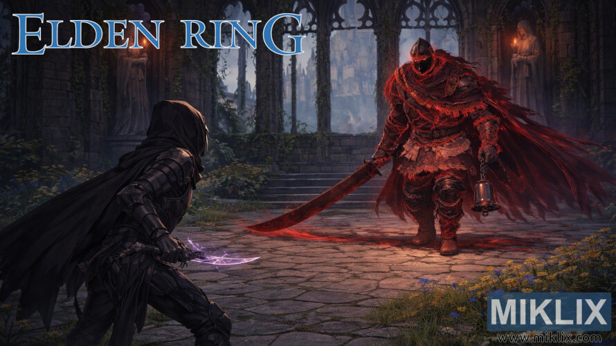 Fan art of Elden Ring battle between Black Knife Assassin and Bell-Bearing Hunter in Church of Vows Fan art of Elden Ring battle between Black Knife Assassin and Bell-Bearing Hunter in Church of Vows