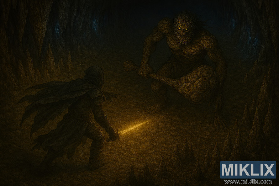 Fanowska grafika Tarnished w szerokim ujÄciu, przedstawiajÄ
ca walkÄ Stonediggera z Trollem w Starym Tunelu Altus w Elden Ring Fanowska grafika Tarnished w szerokim ujÄciu, przedstawiajÄ
ca walkÄ Stonediggera z Trollem w Starym Tunelu Altus w Elden Ring