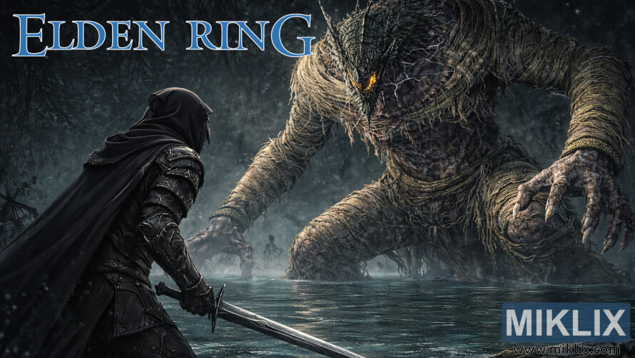 Elden Ring fan art of Black Knife armor warrior facing Dragonkin Soldier in Ainsel River Elden Ring fan art of Black Knife armor warrior facing Dragonkin Soldier in Ainsel River