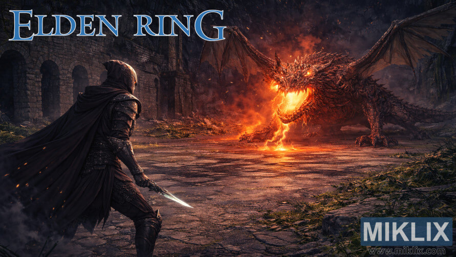 Ruin-Strewn Precipice မှာ Magma Wyrm Makar နဲ့ တိုက်ခိုက်နေတဲ့ Black Knife သံချပ်ကာဝတ် ကစားသမားရဲ့ Elden Ring ပရိသတ်အနုပညာ