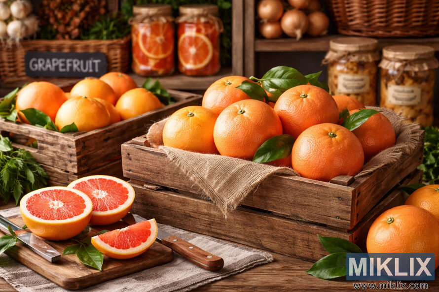 Behoorlik gestoorde pomelo's gerangskik in houtkratte met jutevoering in 'n koel, georganiseerde spensomgewing. Behoorlik gestoorde pomelo's gerangskik in houtkratte met jutevoering in 'n koel, georganiseerde spensomgewing.