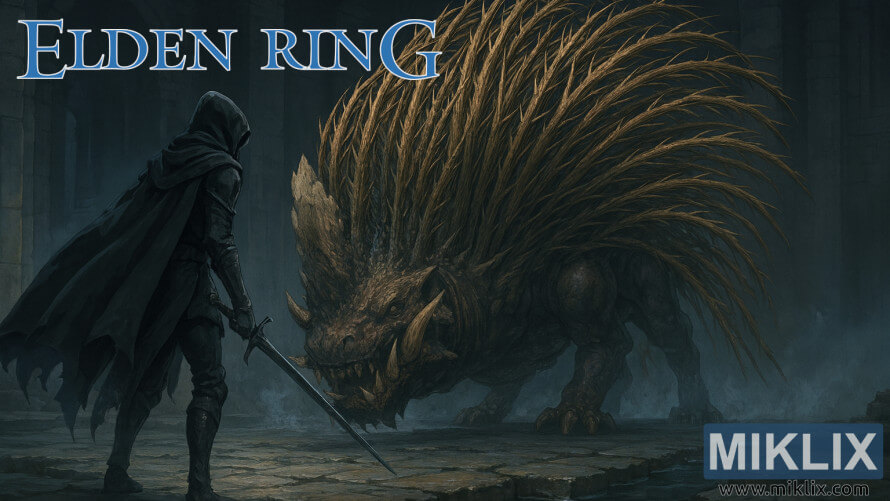 Elden Ring ရဲ့ Shadow Keep မှာ Golden Hippopotamus ကို မျက်နှာမူထားတဲ့ Tarnished in Black Knife သံချပ်ကာရဲ့ ပရိသတ်အနုပညာ