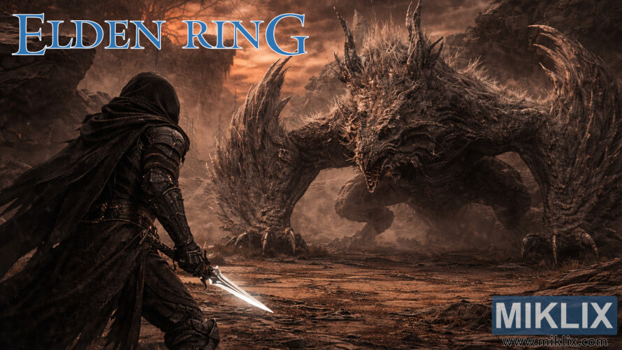 Fan art of Elden Ring's Black Knife warrior battling the Jagged Peak Drake in a fiery mountain landscape Fan art of Elden Ring's Black Knife warrior battling the Jagged Peak Drake in a fiery mountain landscape