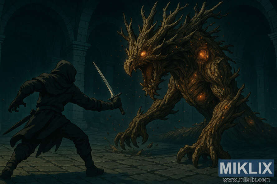 ÙÙØ§Û Ù¾Ø´Øª Ø³Ø± Ø¬ÙÚ¯Ø¬ÙÛ ÙÙØ§Ø¨Ø¯Ø§Ø± Ø¨Ø§ Ø´ÙØ´ÛØ±Û Ø¯Ø± Ø¯Ø³Øª Ø±Ø§Ø³Øª Ú©Ù Ø¯Ø± Ø¯Ø®ÙÙâØ§Û Ø³ÙÚ¯Û Ù ØªÛØ±Ù Ø¨Ù ÙÛÙÙØ§ÛÛ ØªÙÙÙÙØ¯ Ù Ø¯Ø±Ø®ØªâÙØ§ÙÙØ¯ Ø¨Ø§ Ø²Ø®ÙâÙØ§Û Ø¯Ø±Ø®Ø´Ø§Ù Ø­ÙÙÙ ÙÛâÚ©ÙØ¯.