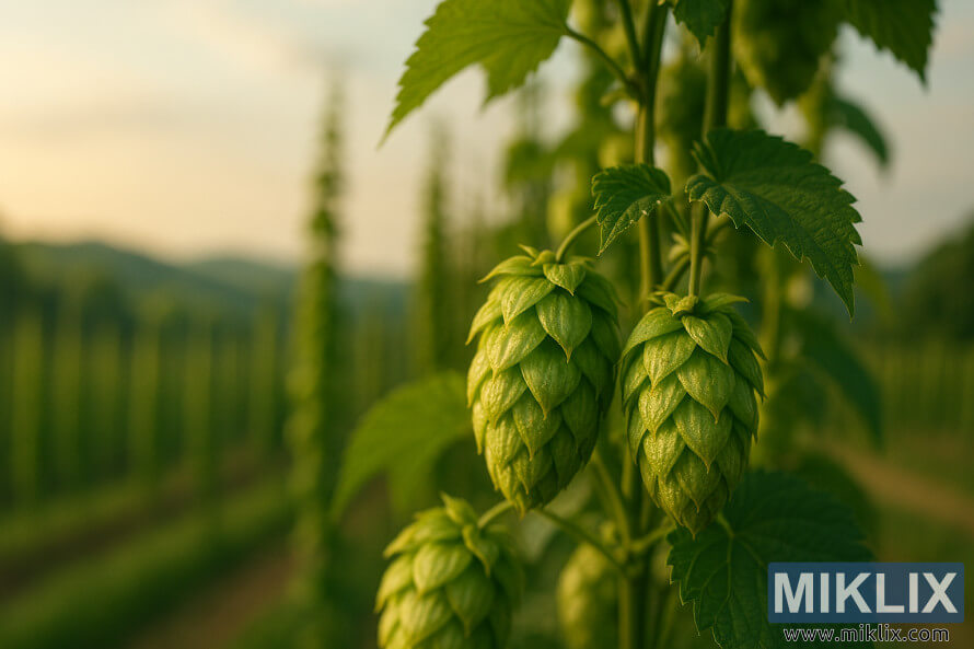 Ukusondelana kwamakhoni e-hop e-Strisselspalt anokukhanya kwe-hour okugqamile kanye nesizinda sepulazi le-hop esifiphele Ukusondelana kwamakhoni e-hop e-Strisselspalt anokukhanya kwe-hour okugqamile kanye nesizinda sepulazi le-hop esifiphele