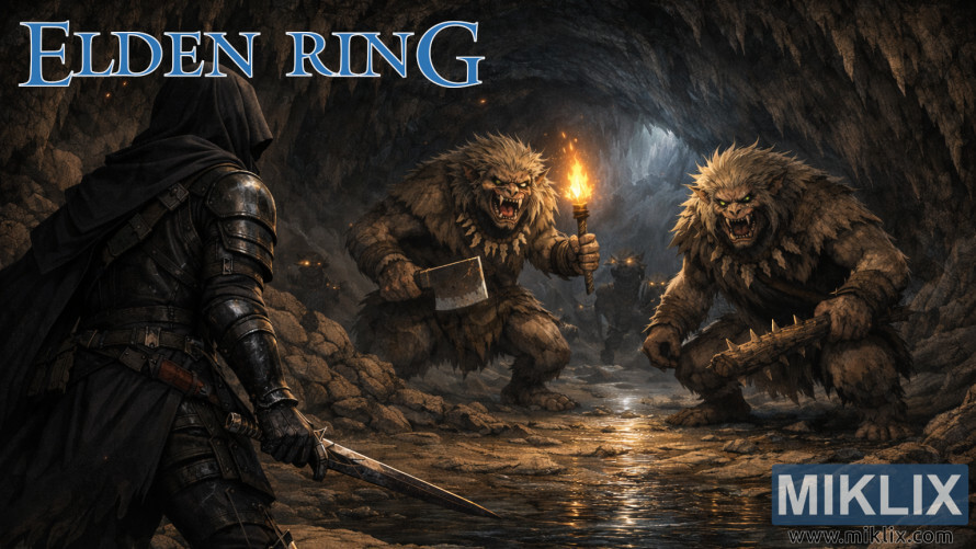 Dark fantasy fan art of a Black Knife armored warrior facing two demi-human chiefs inside a torch-lit coastal cave before battle. Dark fantasy fan art of a Black Knife armored warrior facing two demi-human chiefs inside a torch-lit coastal cave before battle.