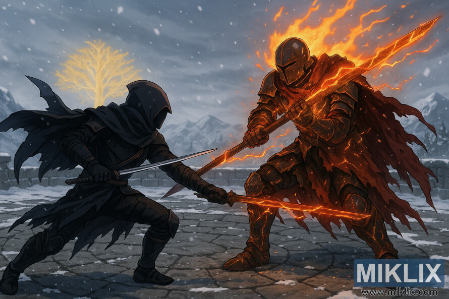 éªã«è¦ãããã¨ãã¼ã¬ãªã«ã®éæå ´ã§ãé»ãé§ãã¾ã¨ã£ããã©ãã¯ãã¤ãã®æ¦å£«ããä¸¡æã«çãçãæ§ãæ¯ããããçä¹±ã®çã«æ±æãããé¨å£«ã´ã¡ã¤ã¯ã¨æ¿çªãã¾ãã