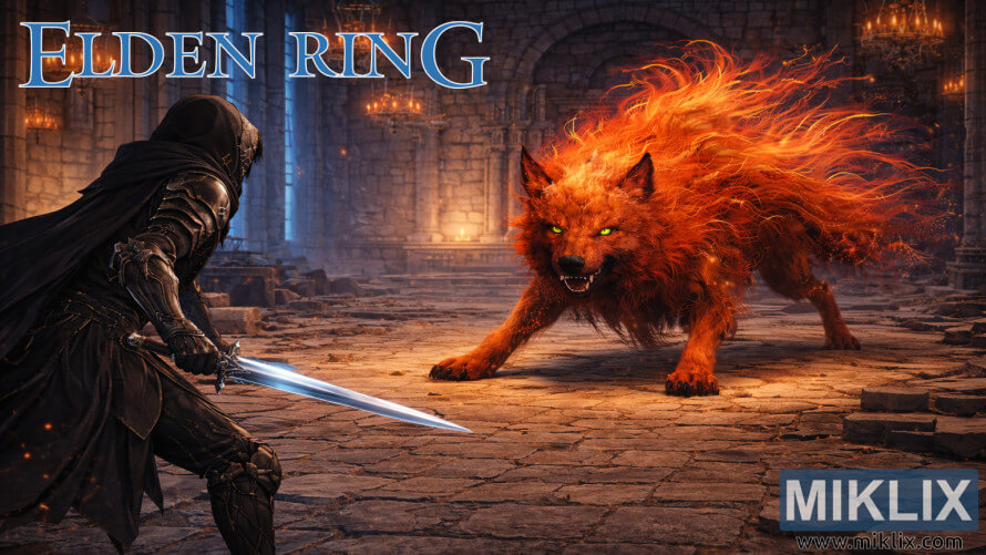 Fan art showing the Tarnished in Black Knife armor wielding a sword while facing the Red Wolf of Radagon inside Raya Lucaria Academy in Elden Ring. Fan art showing the Tarnished in Black Knife armor wielding a sword while facing the Red Wolf of Radagon inside Raya Lucaria Academy in Elden Ring.