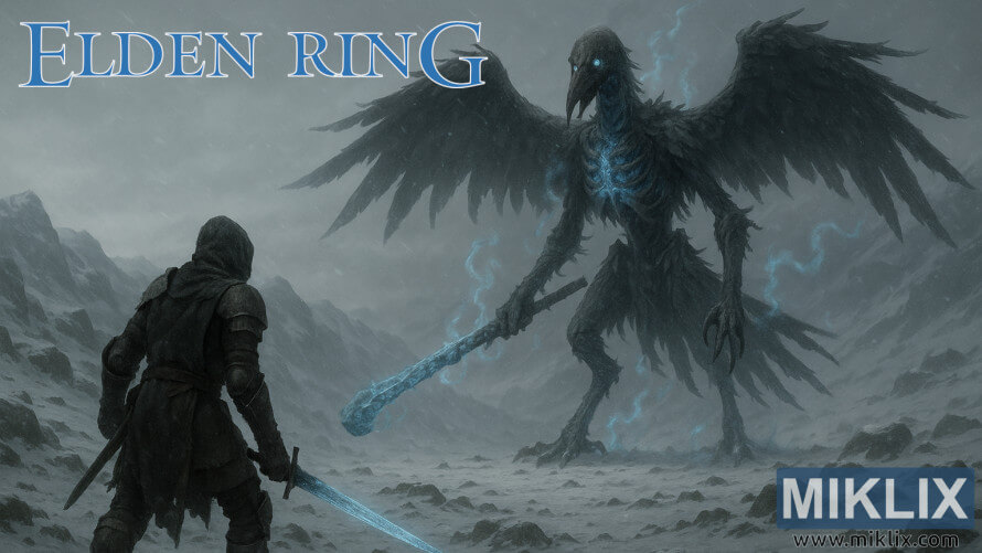 Fan-art scene of a hooded assassin approaching a towering skeletal bird amid a snowy mountain landscape. Fan-art scene of a hooded assassin approaching a towering skeletal bird amid a snowy mountain landscape.