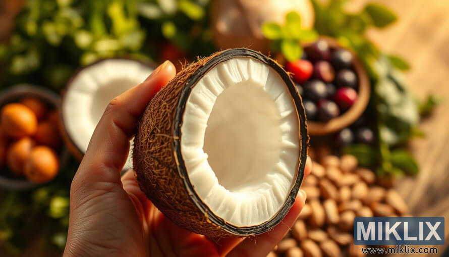 å¨æ¨¡ç³çå¥åº·é£åèæ¯ä¸ï¼ææ¿èä¸çå¸¶æç½è²æèåæ£è²å¤æ®¼çæ¤°å­çã