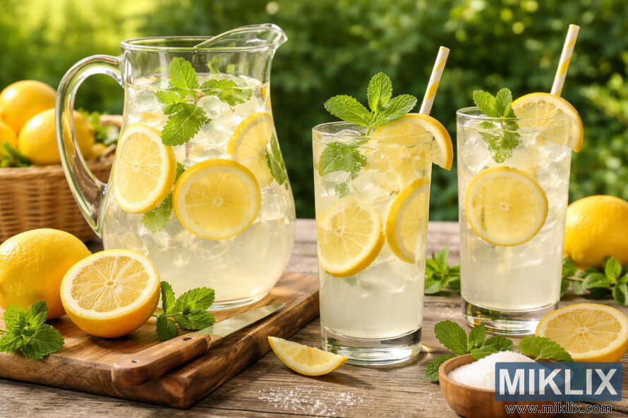 ÐÐ°Ð½Ð° Ð¸ ÑÐ°ÑÐ¸ Ð´Ð¾Ð¼Ð°ÑÐ½Ð¾ Ð¿ÑÐ¸Ð³Ð¾ÑÐ²ÐµÐ½Ð° Ð»Ð¸Ð¼Ð¾Ð½Ð°Ð´Ð° Ñ Ð»ÐµÐ´, ÑÐµÐ·ÐµÐ½ÑÐµÑÐ° Ð»Ð¸Ð¼Ð¾Ð½ Ð¸ Ð¼ÐµÐ½ÑÐ° Ð½Ð° ÑÑÑÑÐ¸Ðº Ð´ÑÑÐ²ÐµÐ½Ð° Ð¼Ð°ÑÐ° Ð½Ð° Ð¾ÑÐºÑÐ¸ÑÐ¾.