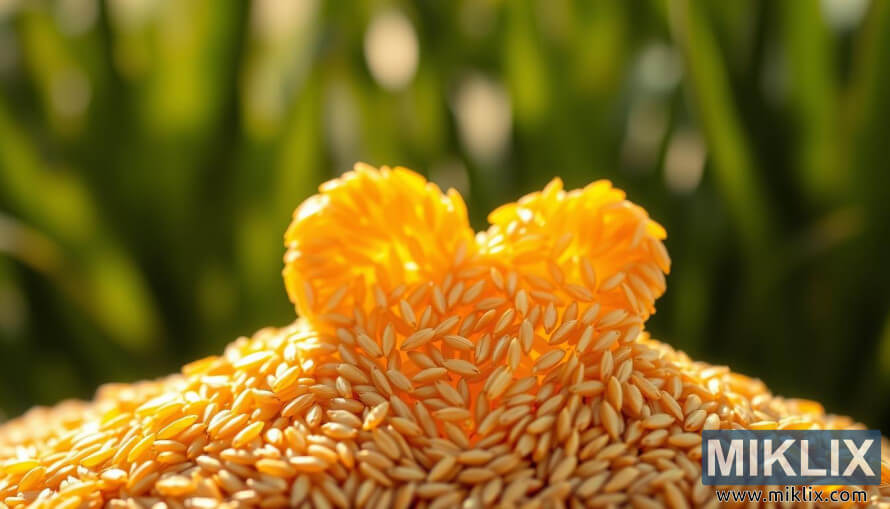 Tvar srdce vyrobenÃ½ z hnÄdÃ½ch rÃ½Å¾ovÃ½ch zrn jemnÄ zÃ¡ÅÃ­cÃ­ch na rozmazanÃ©m zelenÃ©m listÃ­.