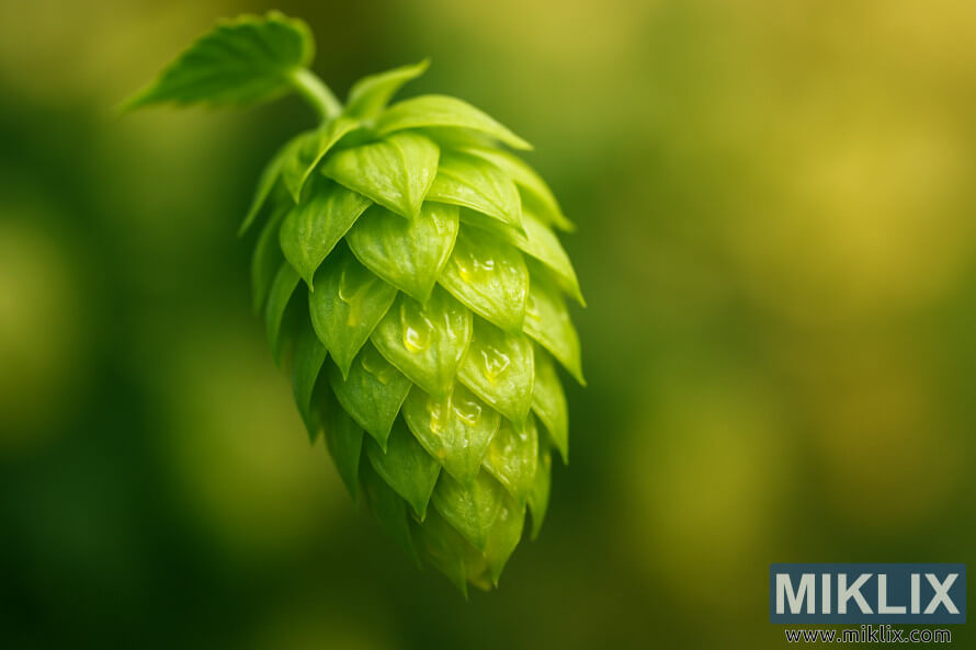 YumÅaq iÅÄ±qda parlayan tÉk canlÄ± yaÅÄ±l Kalipso hop konusunun yaxÄ±ndan gÃ¶rÃ¼nÃ¼ÅÃ¼