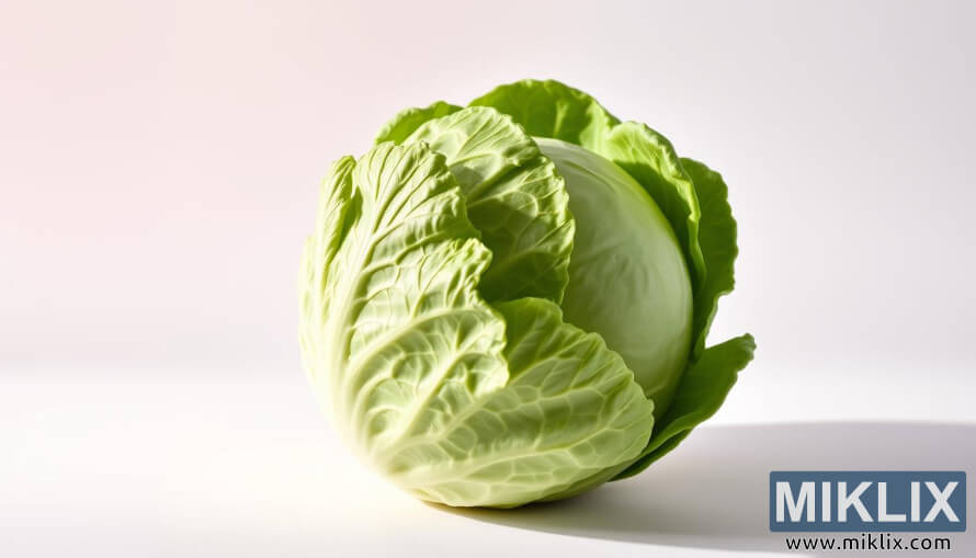 Col verda fresca amb fulles brillants sobre un fons blanc llis.