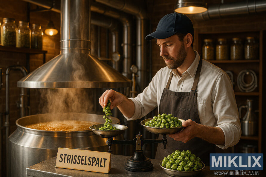 Ubhiya olinganisa iStrisselspalt ugxuma eceleni kwekettle elibilayo endaweni yokuphuza utshwala yesimanje Ubhiya olinganisa iStrisselspalt ugxuma eceleni kwekettle elibilayo endaweni yokuphuza utshwala yesimanje