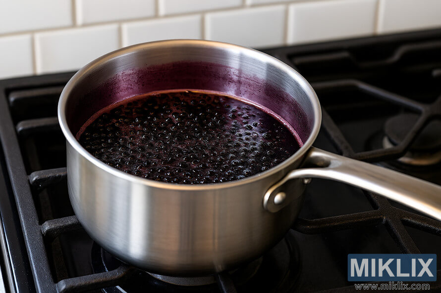 Pot stainless steel tina sirop elderberry simmering dina kompor gas hideung