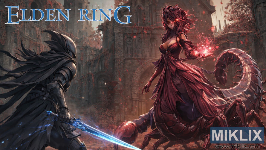 Fan art showing the Tarnished in Black Knife armor wielding a glowing blue sword while facing Romina, Saint of the Bud, inside the ruined Church of the Bud in Elden Ring: Shadow of the Erdtree. Fan art showing the Tarnished in Black Knife armor wielding a glowing blue sword while facing Romina, Saint of the Bud, inside the ruined Church of the Bud in Elden Ring: Shadow of the Erdtree.