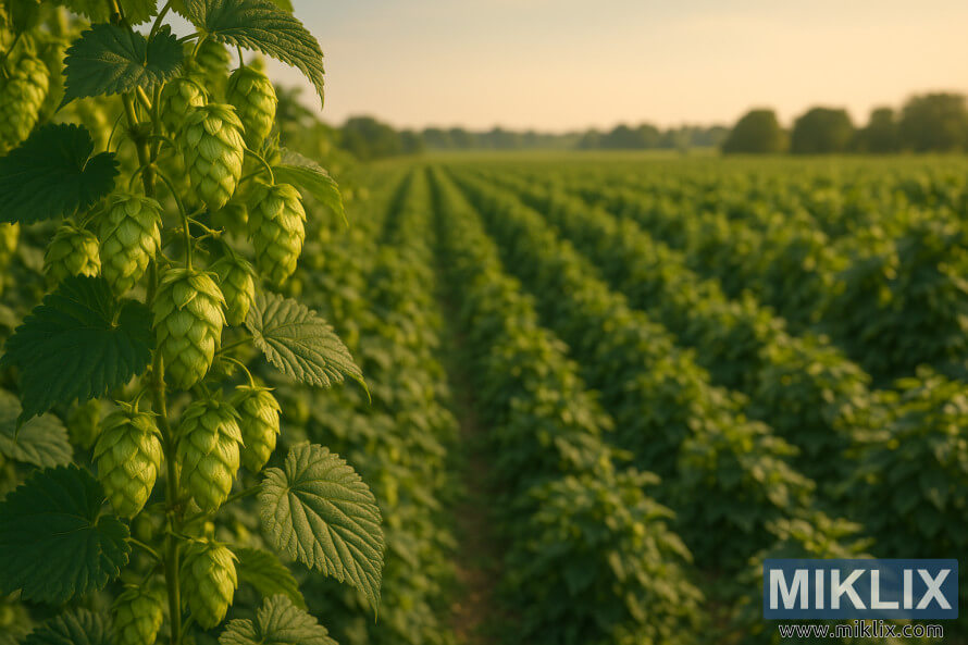 Krupni plan Å¡iÅ¡arki hmelja Eastwell Golding u prvom planu s redovima bujnih zelenih biljaka hmelja koje se protežu do horizonta pod toplim zlatnim sunÄevim svjetlom. Krupni plan Å¡iÅ¡arki hmelja Eastwell Golding u prvom planu s redovima bujnih zelenih biljaka hmelja koje se protežu do horizonta pod toplim zlatnim sunÄevim svjetlom.