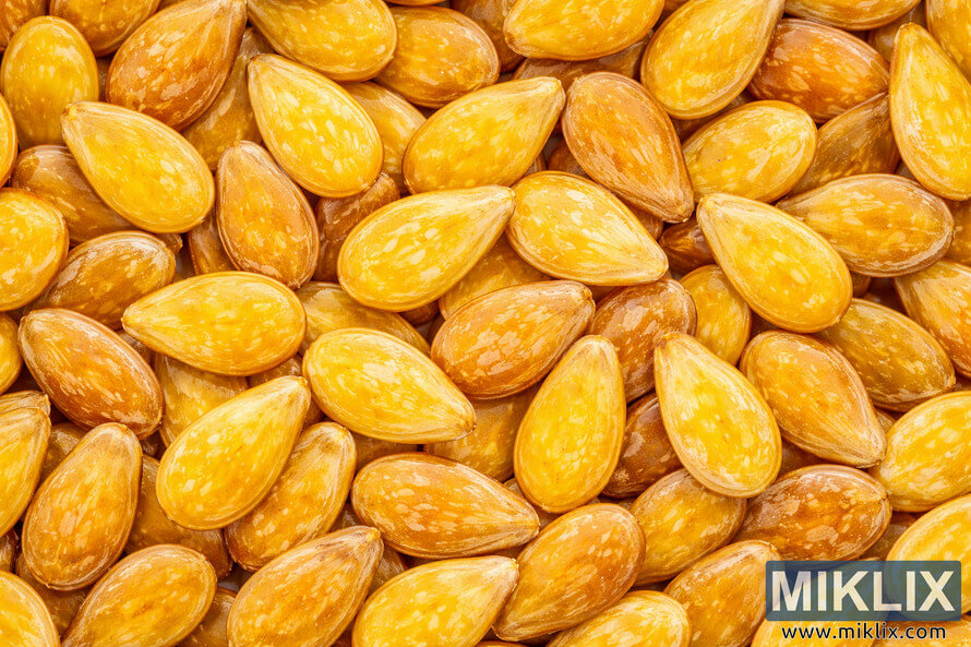 Close-up macro photograph of glossy yellow watermelon seeds showing varied golden tones and natural speckled patterns. Close-up macro photograph of glossy yellow watermelon seeds showing varied golden tones and natural speckled patterns.