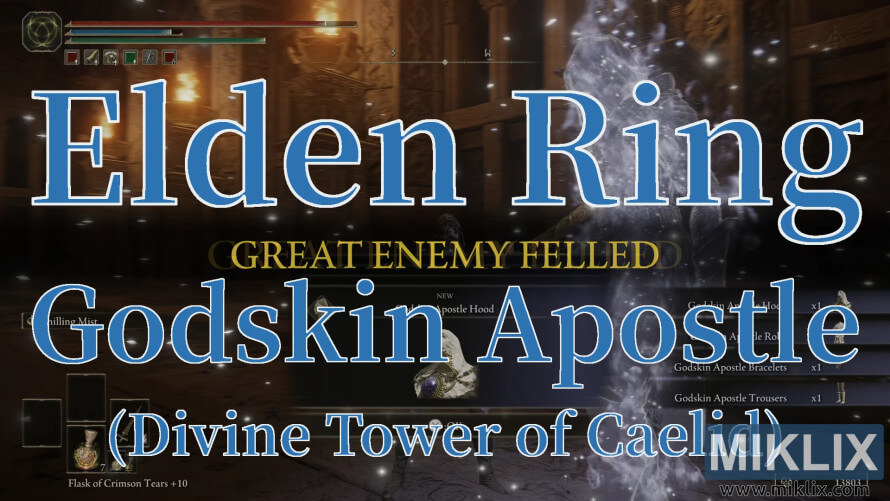 Elden Ring screenshot showing Godskin Apostle defeated in the Divine Tower of Caelid. Elden Ring screenshot showing Godskin Apostle defeated in the Divine Tower of Caelid.