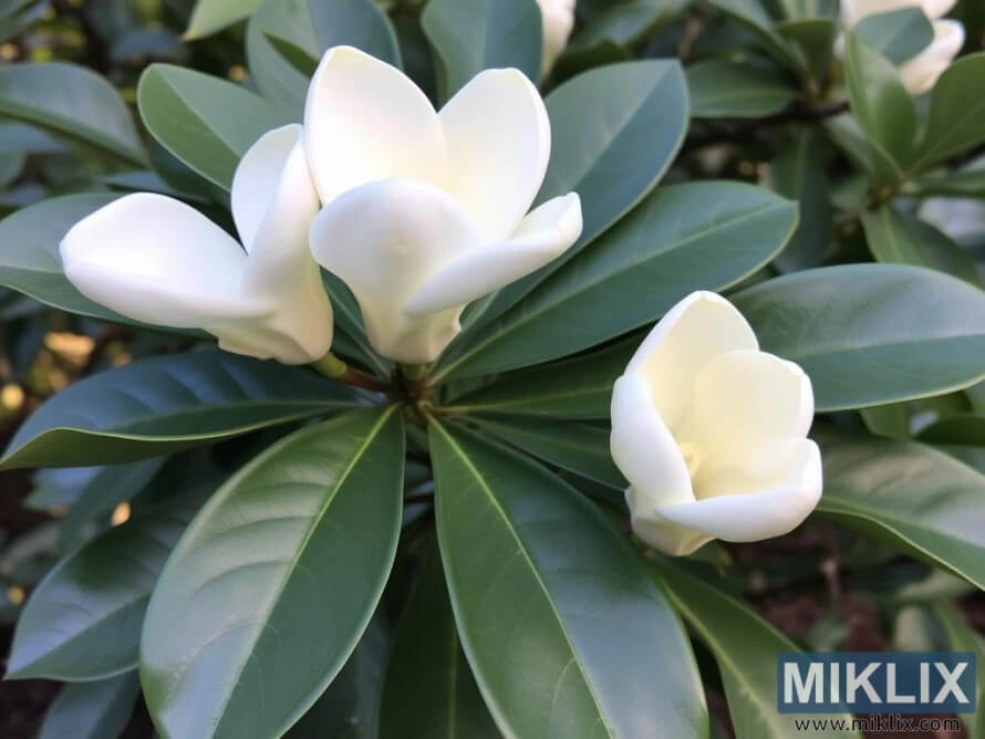 Creamy white Sweetbay Magnolia flowers with glossy green leaves and silvery undersides. Creamy white Sweetbay Magnolia flowers with glossy green leaves and silvery undersides.