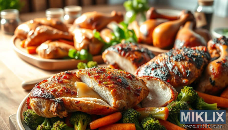 ë°ì­í ê°ì£½ì ê³ë¤ì¸ êµ¬ì´ ë­ê³ ê¸°ë¥¼ ë¸ë¡ì½ë¦¬, ë¹ê·¼, íë¸ì í¨ê» ì ê³µí©ëë¤.