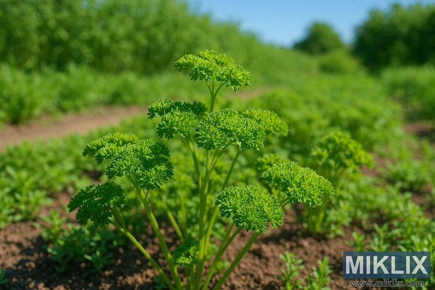 Le persil Ã  feuilles bouclÃ©es prospÃ¨re dans un jardin dâherbes baignÃ© de soleil, avec un sol riche et une verdure luxuriante