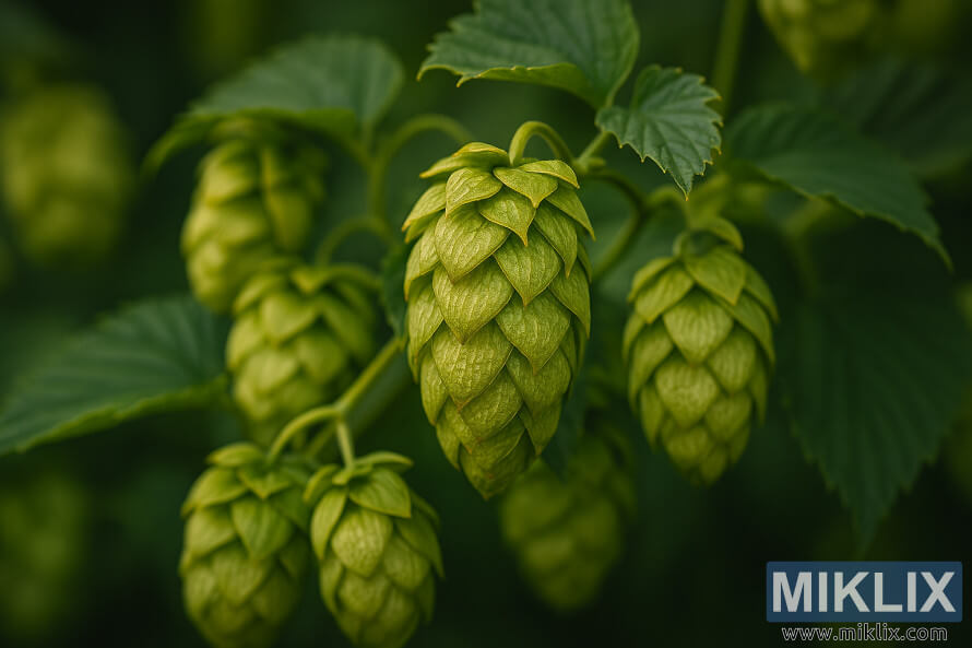 Premiant apiÅu rogas tuvplÄnÄ ar zeltainÄm seglapÄm un zaÄ¼Äm lapÄm maigÄ apgaismojumÄ