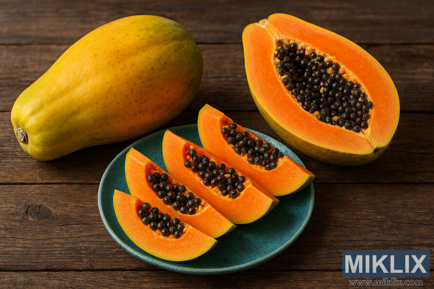 Gedang utuh jeung diiris dina mÃ©ja kai dÃ©sa jeung piring keramik