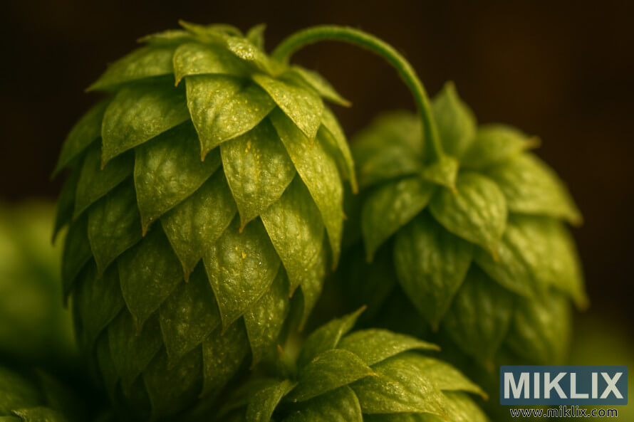 KÉskin fokusda lupulin vÉzilÉri olan Yakima Cluster hop konuslarÄ±nÄ±n makro Ã§ÉkiliÅi.