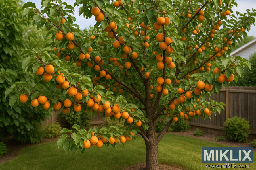 ÐÑÐµÐ»Ð¾Ðµ Ð°Ð±ÑÐ¸ÐºÐ¾ÑÐ¾Ð²Ð¾Ðµ Ð´ÐµÑÐµÐ²Ð¾, ÑÑÑÐ¿Ð°Ð½Ð½Ð¾Ðµ ÑÐ¿ÐµÐ»ÑÐ¼Ð¸ Ð¾ÑÐ°Ð½Ð¶ÐµÐ²ÑÐ¼Ð¸ Ð¿Ð»Ð¾Ð´Ð°Ð¼Ð¸, Ð² ÑÐ¾Ð»Ð½ÐµÑÐ½Ð¾Ð¼ ÑÐ°Ð´Ñ Ð½Ð° Ð·Ð°Ð´Ð½ÐµÐ¼ Ð´Ð²Ð¾ÑÐµ Ñ Ð´ÐµÑÐµÐ²ÑÐ½Ð½ÑÐ¼ Ð·Ð°Ð±Ð¾ÑÐ¾Ð¼ Ð¸ Ð·ÐµÐ»ÐµÐ½Ð¾Ð¹ ÑÑÐ°Ð²Ð¾Ð¹.
