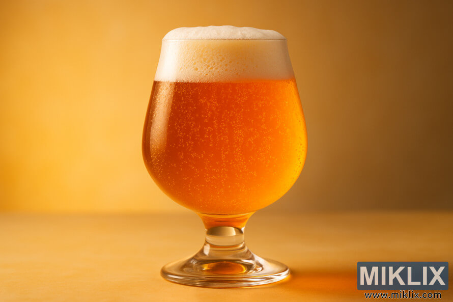 ÄaÅ¡a u obliku lala ispunjena sjajnim Äilibarom saison piva, sa finim karbonizacijom raste i pjenuÅ¡avom beliÄastom glavom na toploj zlatnoj pozadini.