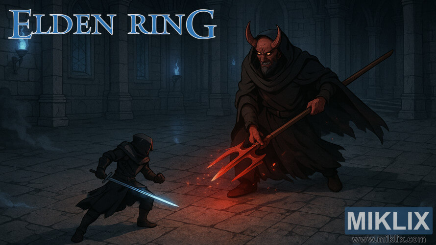 Fan art of a Tarnished in Black Knife armor fighting Mohg the Omen inside the Cathedral of the Forsaken. Fan art of a Tarnished in Black Knife armor fighting Mohg the Omen inside the Cathedral of the Forsaken.