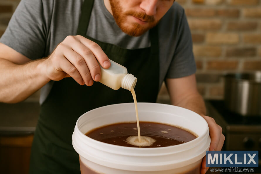 HÃ¡zi sÃ¶rfÅzÅ folyÃ©kony Ã©lesztÅt Ã¶nt egy vÃ¶dÃ¶r Ã­r sÃ¶rlÃ©be.
