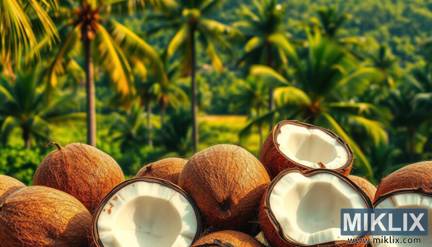 æ´åæ¤°å­æ®¼ç ´è£ï¼é²åºç½è²çæèï¼èç±å¸¶æ£æ«æ¯è§å½¢æé®®æå°æ¯ã