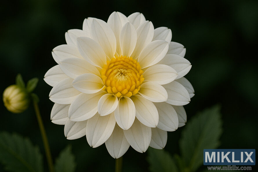 NÃ¦rmynd af platÃ­nuljÃ³sri dalÃ­u meÃ° gullinni miÃ°ju og hvÃ­tum krÃ³nublÃ¶Ã°um.